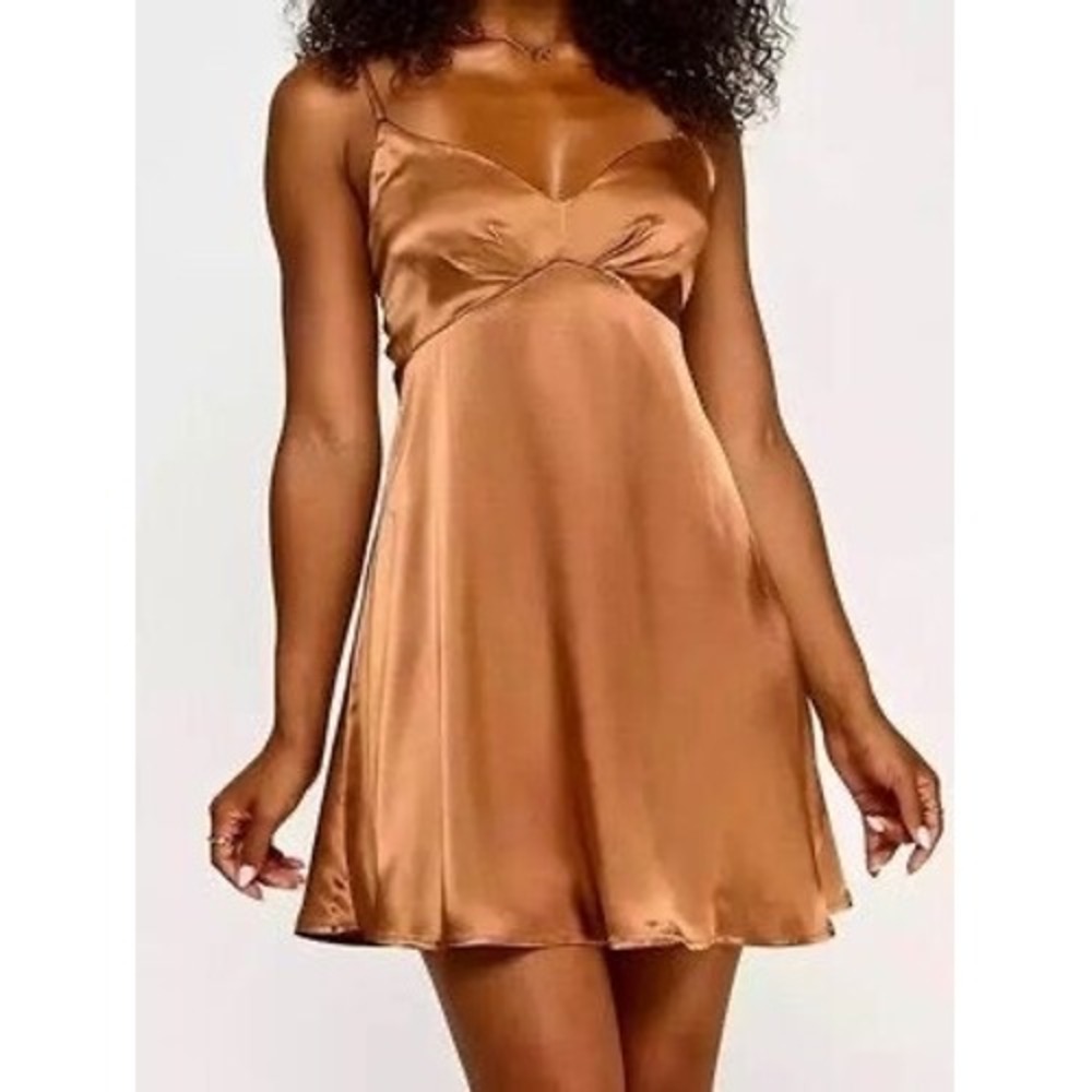 Katia Rae Mini Dress Women S Copper Satin V-Neck Strappy Back NWT
